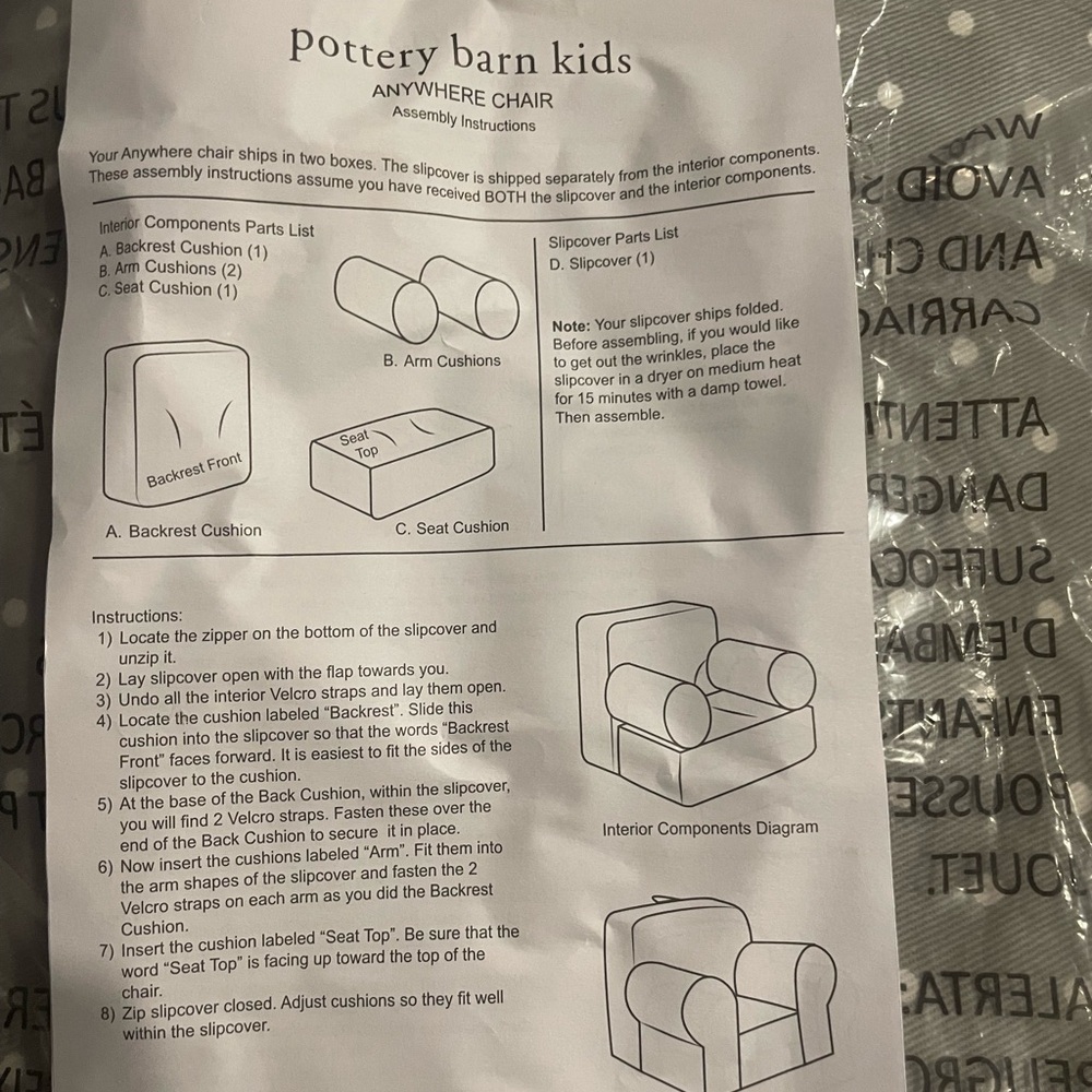 Pottery Barn Kids My first  Chair Slipcover in grey with polka dots
